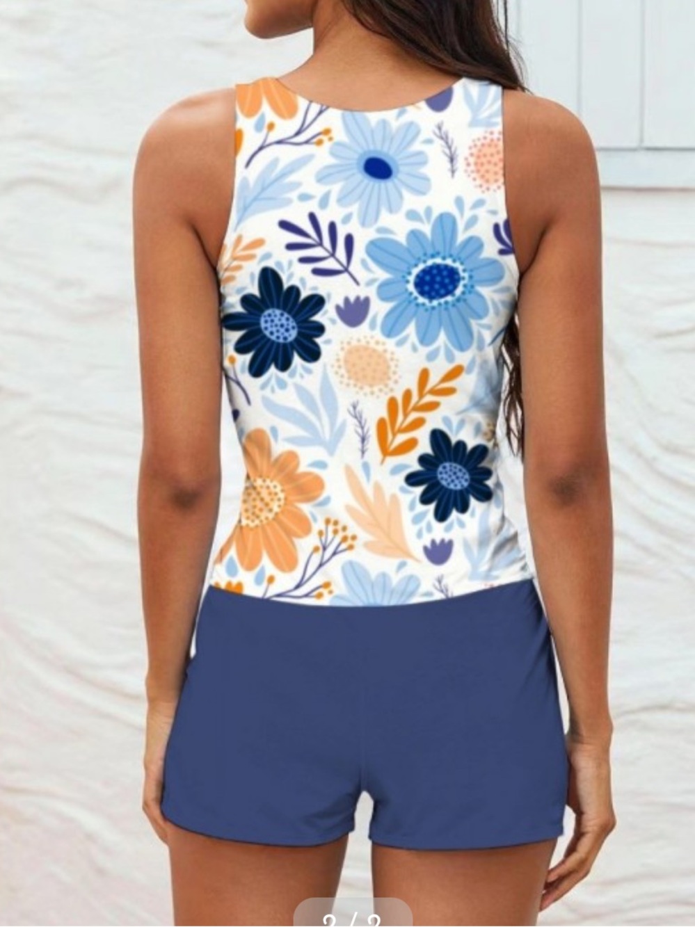 Floral Print High-Neck Tankini Blue & Orange NWOT - Picture 2 of 2